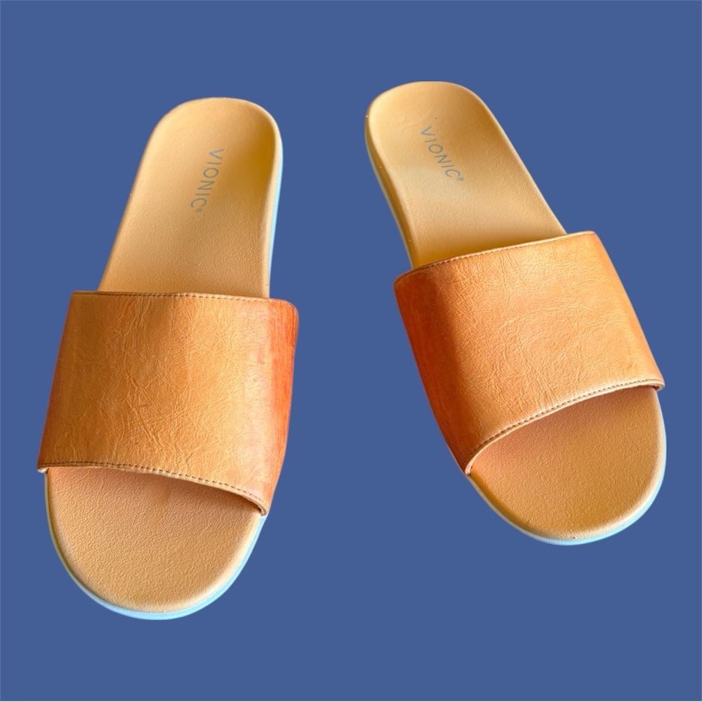 Vionic Orange Leather Slide Sandals - Picture 13 of 14